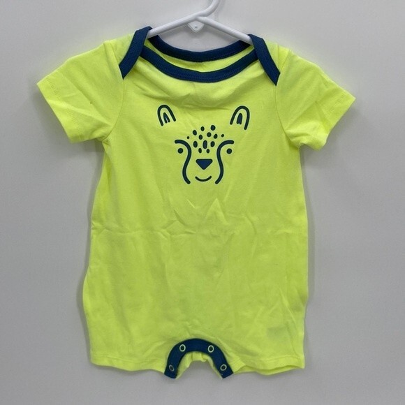 Baby Cat & Jack 6-9 months Yellow Cheetah Romper Jumpsuit Shorts Tail New - Picture 1 of 7
